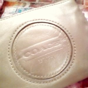 COACH Rare Round Logo Stamped Wristlet Leather